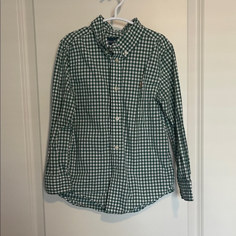 Polo Ralph Lauren Green Checkered Kids Button Down Shirt Size 5